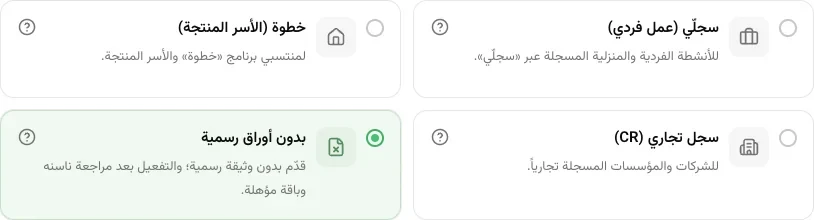 خيار التسجيل بدون أوراق رسمية خيار التسجيل بدون أوراق رسمية